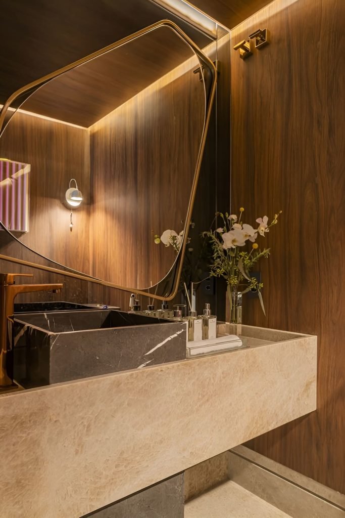 Banheiro Com Moldura Dourada Organico Para Banheiro Lavabo Moderno (1)