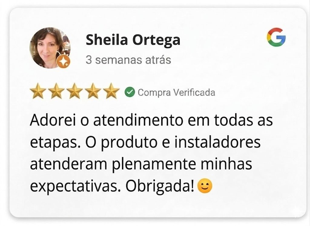 Avaliação no Google da Sheila Ortega 5 estrelas para SHOW GLASS