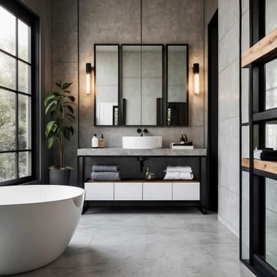 Banheiro Minimalista Moderno Com Espelho Com Moldura Preta Estilo Escandinavo Show Glass 1