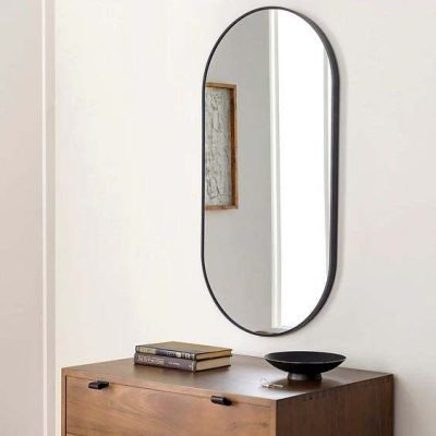 Espelho Oval Com Moldura De Metal Preto​
