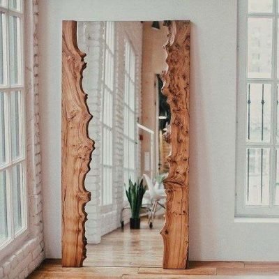 Espelho Para Quarto De Chão Corpo Inteiro Moldura Madeira Rustica Tronco Arvore 3