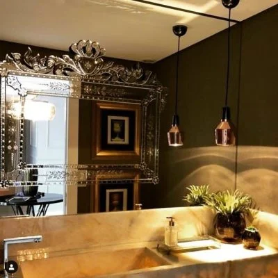 Espelho Veneziano Banheiro Lavabo Sobreposto A Um Espelho