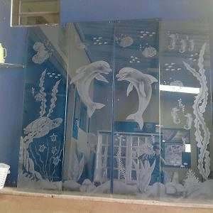 Vidro Jateado Mar Golfinhos Tartaruga Cavalo Marinho Peixe